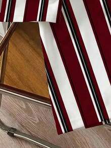 Manfinity Joysei 男士休闲撞色条纹短袖T恤，夏季 - 紅色 - 查看 4