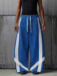 NEON BLANC Men's Hoodie And Trousers, Sporty Style, Striped Design, Loose Fit, Street Style. - Blue - View 1