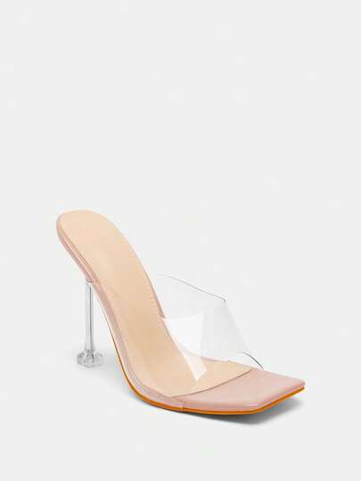 Glitzique 女士透气透明高跟派对性感一脚蹬高跟穆勒凉鞋夏季