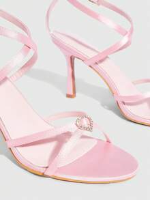CUCCOO SZL Women's Solid Color Chain Decor Fashionable Elegant High Heel Sandals Spring Shoes Spring Break Easter Valentine's Day - Pink Sardine - View 6