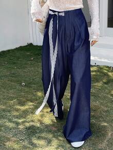 DAZY 女士褶裥直筒宽松休闲日常裤 - 藏蓝色 - 查看 1