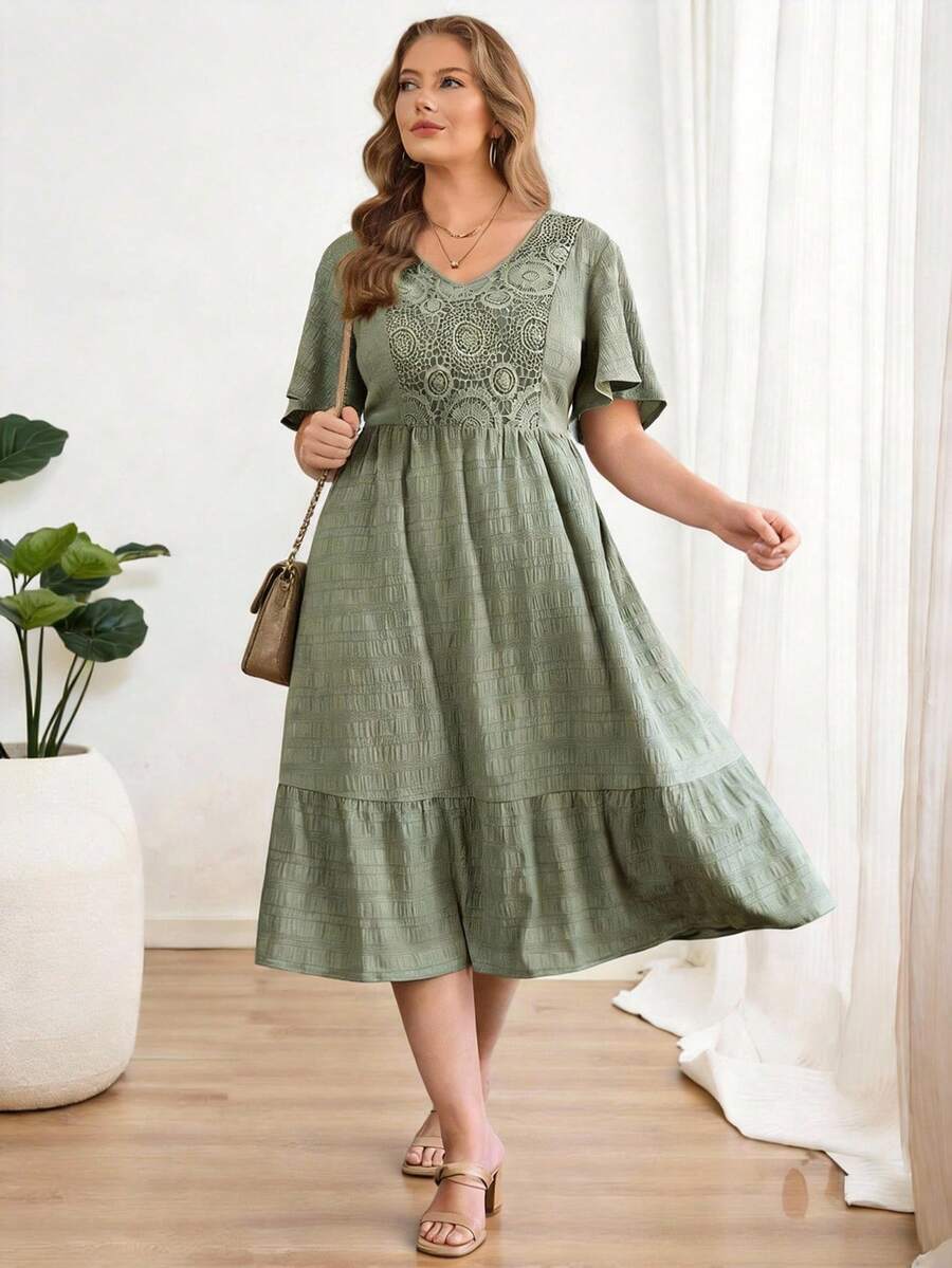 Rosumi 大码女式休闲豹纹V领长袖短款连衣裙，早春