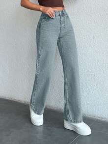 EURMUSE Loose Straight WIDE LEG HIGH WAIST LIGHT WASH Jeans - Baby Blue - View 4