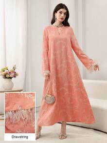 Yasmyna Vestido elegante de mujer con dobladillo acampanado suelto y bordado con adorno de plumas - Multicolor - Ver 12