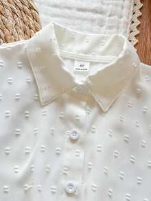 SHEIN Vintaside Kids Young Girl Vacation Beach Casual Versatile Embroidery Hollow White Loose Short Sleeve Blouse,Holiday,Summer,Travel - White - View 4