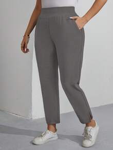 SHEIN LUNE Plus Size Women's Casual Commuter Pants - Grey - View 1