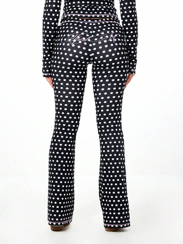 SUMWON WOMEN Polka Dot Flared Leggings With Script Logo