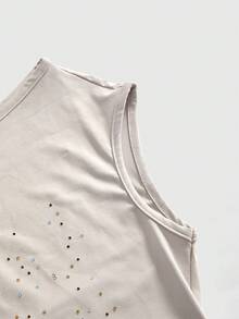 ROMWE Avant 前卫Y2K扭结肩带露肩水钻装饰女式上衣 - 卡其色 - 查看 3