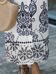 SHEIN LUNE Vintage Style Ruffled Collar Single-Breasted Loose Floral Print Long Dress For Women, Spring/Summer - Multicolor - View 3