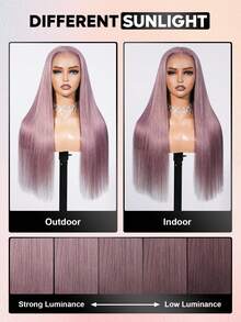 ALL READY WIG Peluca de cabello humano liso de 180% de densidad, con frente de encaje transparente preplucado y línea de nacimiento natural para uso diario, con acabado de purpura ceniza, sin pegamento y con un diseño transpirable. - SPurple - Ver 10