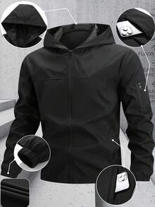 Manfinity Homme Plus Size Men's Long Sleeve Casual Solid Color Hooded Outdoor Jackets - Black - View 1