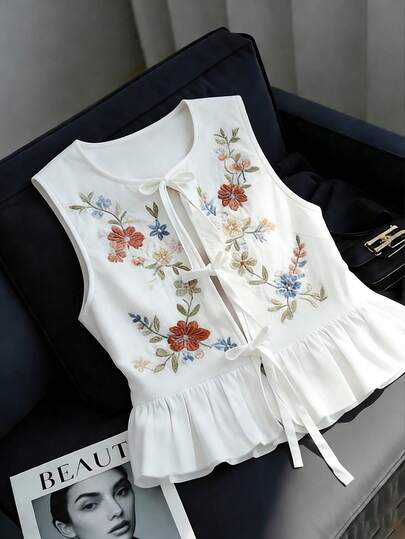 Franclia Top sin mangas elegante, versátil y casual con decoración de lazo, adecuado para uso diario, vacaciones, citas, fiestas, playa - Mujer