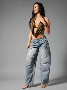 Denimoi Women's Loose Fit Pocketed Wide Leg Casual Jeans - Light Wash - View 5