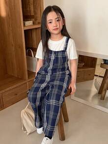 DAZY 年轻女孩休闲格子清新韩风连体裤 - 藏蓝色 - 查看 6