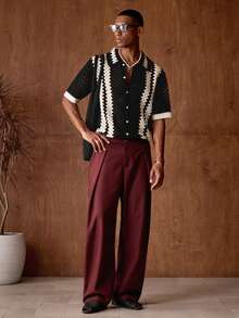 AKNOTIC Business Casual 男士修身翻领短袖休闲针织开衫，适合日常穿着 - 黑與白 - 查看 4