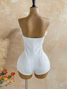 Soleia Ruffled Tube Jumpsuit For Women, Suitable For Party, Holiday, Date, Afternoon Tea, Vacation, Music Festival, Beach, Summer Outfit, Boho, Vacation, Crochet, Linen - White - View 2