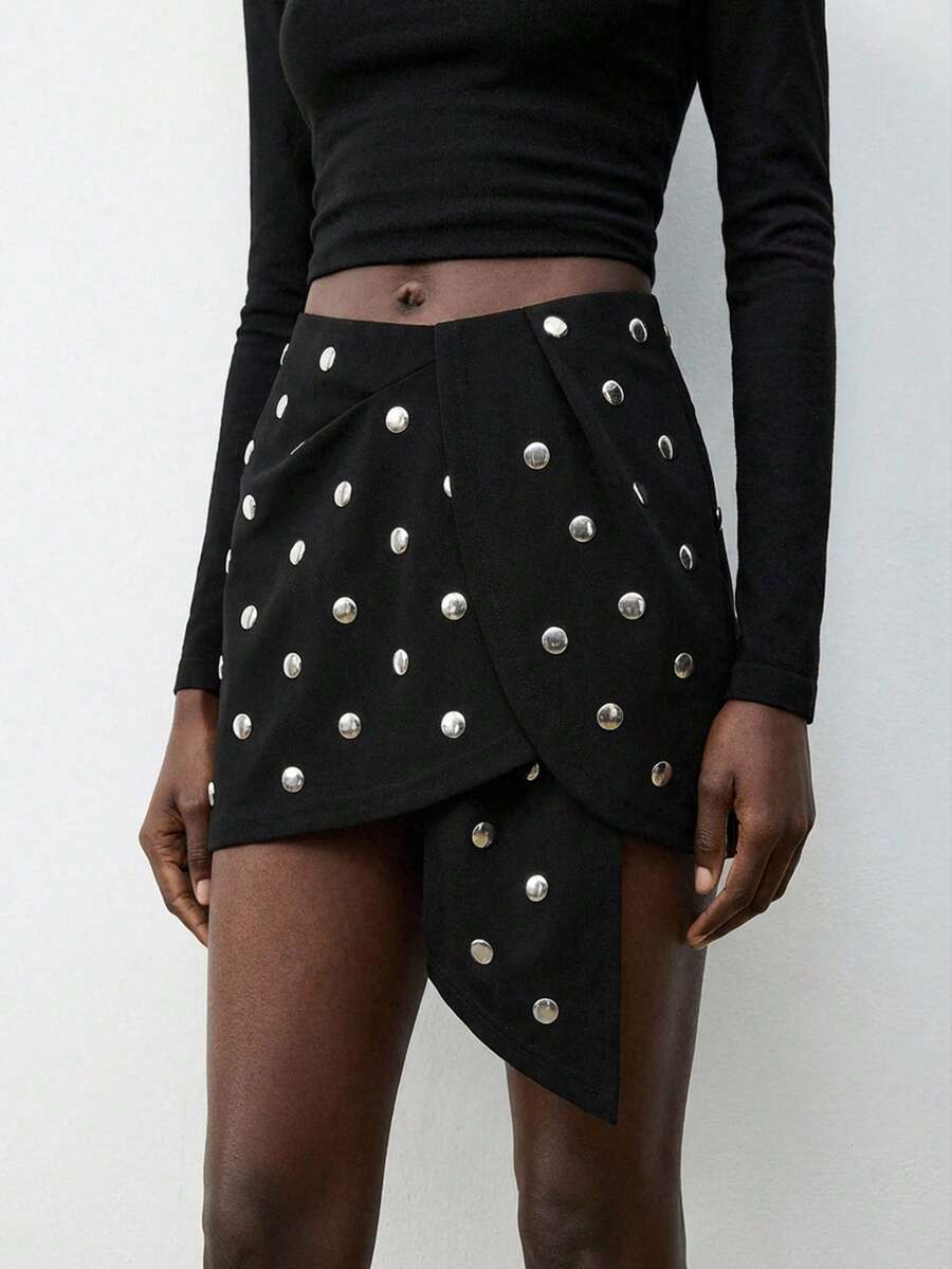 Maija Pleated Metallic Foil Skirt, Modern Urban - Black - View 1