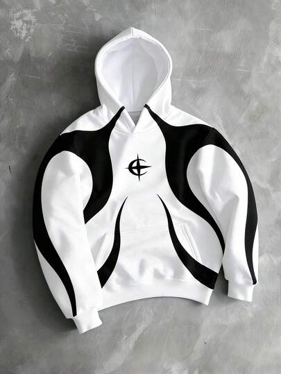 Manfinity EMRG Sudadera con capucha de manga larga con estampado gráfico de arte callejero para hombres, chaqueta de otoño