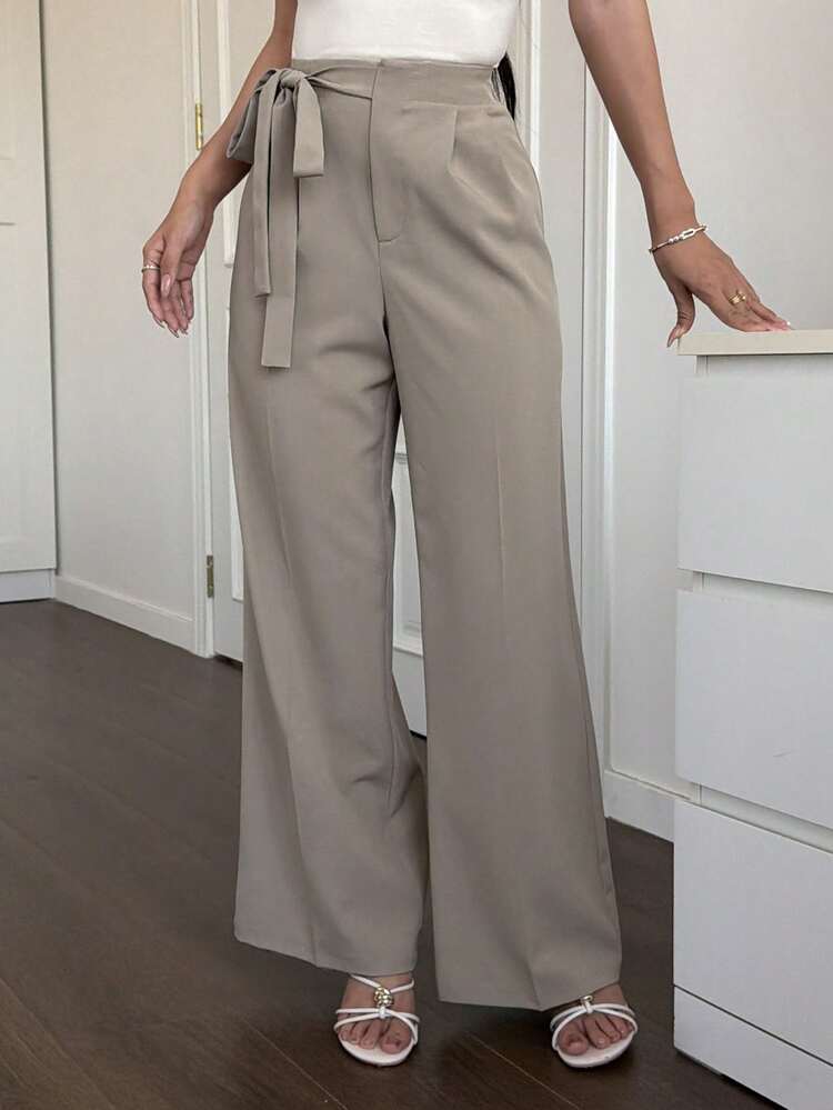 Women's Solid Color Elegant Formal Lace-Up Casual Pants