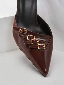 SHUZIA Women's Elegant Point Toe Ankle Strap Pumps - Coffee Brown - View 9