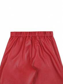 Manfinity EMRG Men's Black PU Leather Pants, Casual Versatile Fashion Straight Leg Trousers - Red - View 5