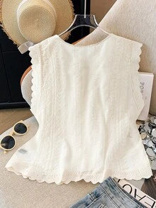 GlowEve 女士圆领几何刺绣图案休闲百搭日常衬衫 - 白色 - 查看 2