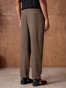 Business Casual AKNOTIC 男士人字纹斜插口袋休闲裤，适合圣诞派对、通勤、商务场合、送给男友的礼物、节日之选 - 棕色 - 查看 8