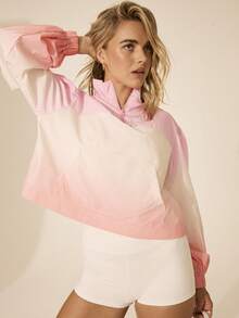 Aralina 休闲运动春夏度假沙滩跑步轻便派克大衣渐变色漏斗领拉链 - 粉色 - 查看 8