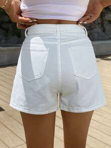 DAZY 女士纯棉牛仔白色短裤，适合海滩/户外活动，夏季休闲短裤 - 白色 - 查看 2