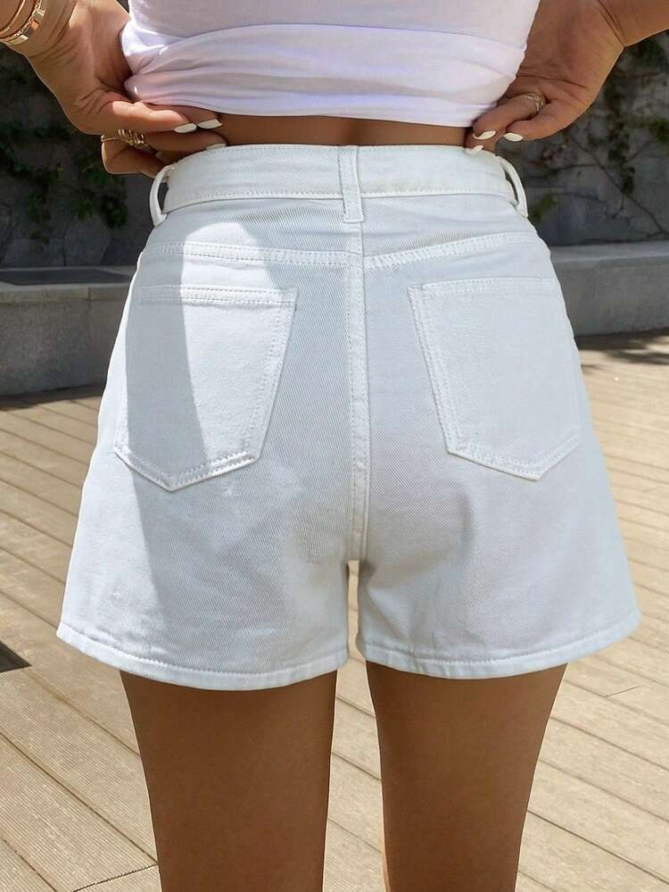 Women's Cotton Denim White Shorts For Beach/Outdoor, Summer Jorts