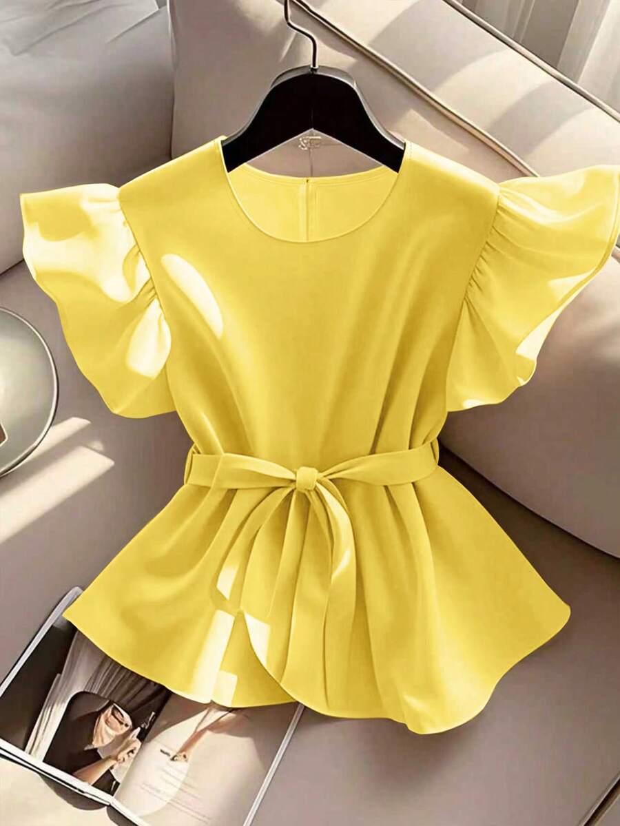 Franclia Youya 时尚简约柔软浪漫夏季女式衬衫 - 黃色 - 查看 1