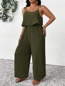 Lounesse Mono de talla grande de unicolor con textura para uso casual y vacaciones - Verde - Ver 8