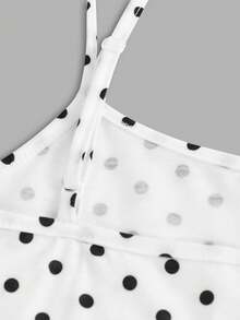 SHEIN Girlism Kids Tween Girls' Fitted Casual Polka Dot Camisole, Cute Top, White Polka Dot Top, Girls Cami, Sleeveless Tops, Black And White Tops - White - View 3