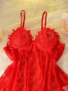 DelicateAllure 性感柔软吊带心形图案加大码睡裙，适合情人节 - 紅色 - 查看 8