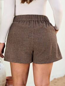 EMERY ROSE 大码女式夏季休闲度假格子羊毛短裤，带口袋，早春，春假穿搭，女士度假穿搭，女士节日穿搭，春假穿搭，外出穿搭，2026新款，简约时尚，适合日常穿着，休闲优雅，情人节派对日常穿着，棕色女式短裤，优雅短裤，格子短裤，女士短裤套装，女式短裤 - 彩色 - 查看 2