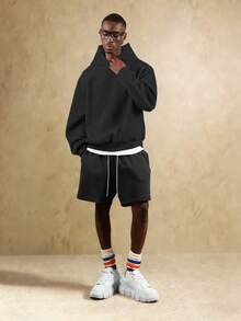 SUMWON Celana Pendek Sweat Essential Model Drop Crotch dengan Tali Serut di Pinggang dan Ujung Bawah yang Digulung untuk Pakaian Kasual Polos - Grey - View 3