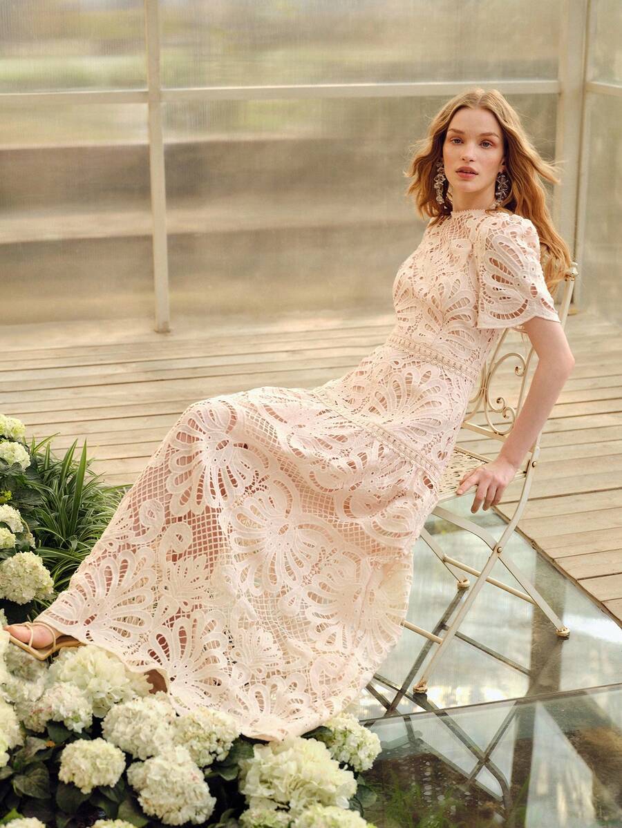 MOTF PREMIUM 女士刺绣圆领收腰A字连衣裙，春夏款