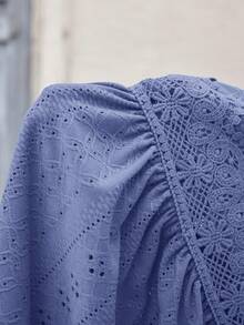 SHEIN 孕妇刺绣褶皱休闲百搭日常吊带背心 - 霧霾藍 - 查看 7