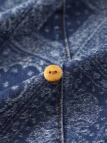 EMERY ROSE Plus Size Women Floral Print V-Neck Short Puff Sleeve Straight Denim Dress - Blue - View 5