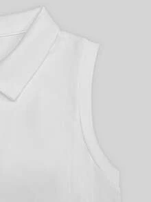 Resyla Plus Size Women Cherry Embroidery Polo Collar Ribbed Tank Top - White - View 4