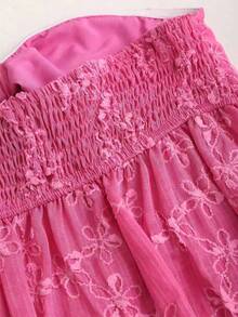 Sweetra Áo quây không dây, chất liệu vải dệt họa tiết, thắt nút phía trước, phong cách Y2K - Màu Hồng Tươi - Xem 4