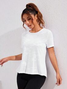 Gameset SHEIN Sport 两件套女士运动上衣，提花面料拼接网眼布，交叉露背设计，黑白配色，春夏款 - 彩色 - 查看 3