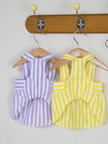 PETSIN 狗狗服装、猫咪服装、动物裙装、宠物春夏新品系列、幼犬连衣裙、公主风百搭连衣裙、条纹印花、小型动物服装、清凉防晒霜 - 彩色 - 查看 8