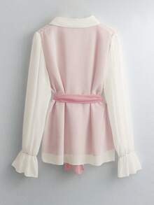 GlowEve 2pcs Dopamine Fashionable Rejuvenating Polo Collar Shirt & Pants Set - Pink - View 2