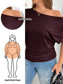 SHEIN Essnce Plus Size Women's Spring And Summer Fashion Casual Loose And Comfortable Daily Versatile Slim Black Off-Shoulder Short-Sleeved T-Shirt, Simple Style,Work Tops,European Summer,Off The Shoulder Top,Church Clothes For Women,Teacher Clothers - Brown - View 1