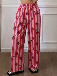 DAZY 红色条纹苹果印花宽松女士睡裤 - 紅色 - 查看 6
