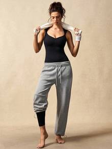 VARSIVA Bộ jumpsuit dáng ôm vừa vặn, màu trơn, không tay, hở lưng, khoét eo, kiểu dáng thường ngày. - màu đen - Xem 9