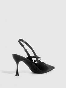 CUCCOO SZL Women's Pointed Toe Black Patent Leather Thin Heel Rhinestone Chain Strap Backless Sexy Fashion Date Night High Heels - Black - View 11