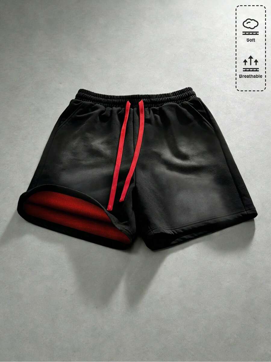 ROMWE MEN Men's Black & Red Reversible Washed Shorts Spring/Summer - Black - View 1