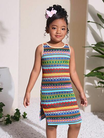 Young Girl Casual Vacation Fashion Striped Dress